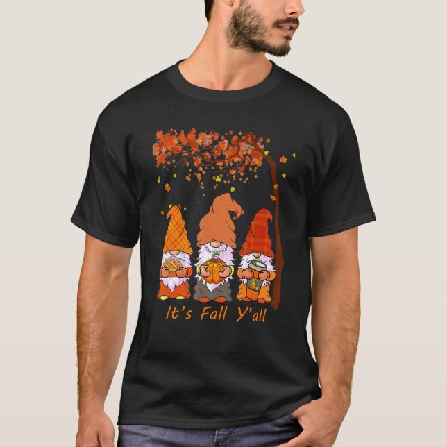 Camiseta It's Fall Y'all Gnome Pumpkin Coffee Autumn Thanks (Frente)