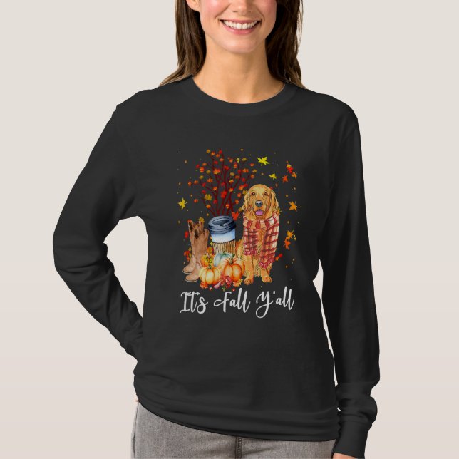 Camiseta It's Fall Y'all Golden Retriever Dog Pumpkin Fall  (Frente)