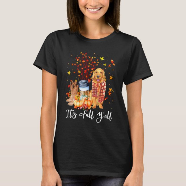 Camiseta It's Fall Y'all Golden Retriever Dog Pumpkin Fall  (Frente)