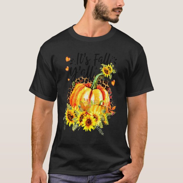 Camiseta Its Fall Y'all Leopard Pumpkin Sunflower Autumn Th (Frente)