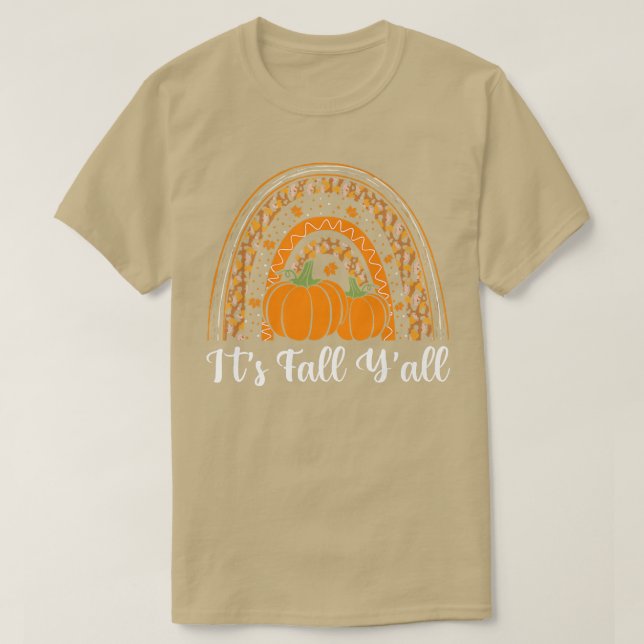 Camiseta It's Fall Y'all Pumpkin Leopard Rainbow Autumn Hel (Frente do Design)