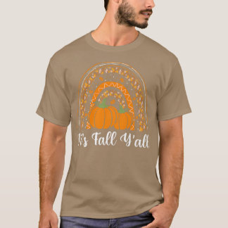 Camiseta It's Fall Y'all Pumpkin Leopard Rainbow Autumn Hel