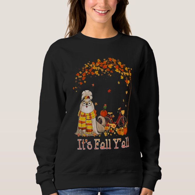 Camiseta It's Fall Y'all Shih Tzu Bike Pumpkin Spice Autumn (Frente)
