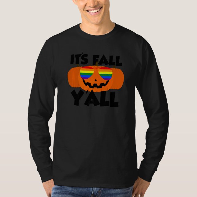 Camiseta It's Fall Y'all Thanksgiving Pumpkin LGBTQ Glasses (Frente)