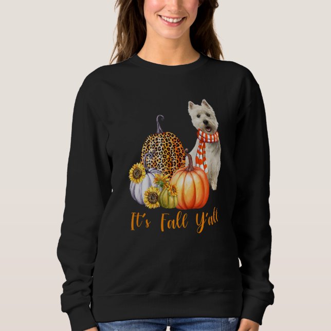 Camiseta It's Fall Y'all Westie Dog Leopard Pumpkin Fall (Frente)