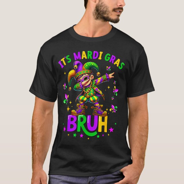 Camiseta It's Mardi Gras Bruh Dabbing Leprechaun Jester New (Frente)