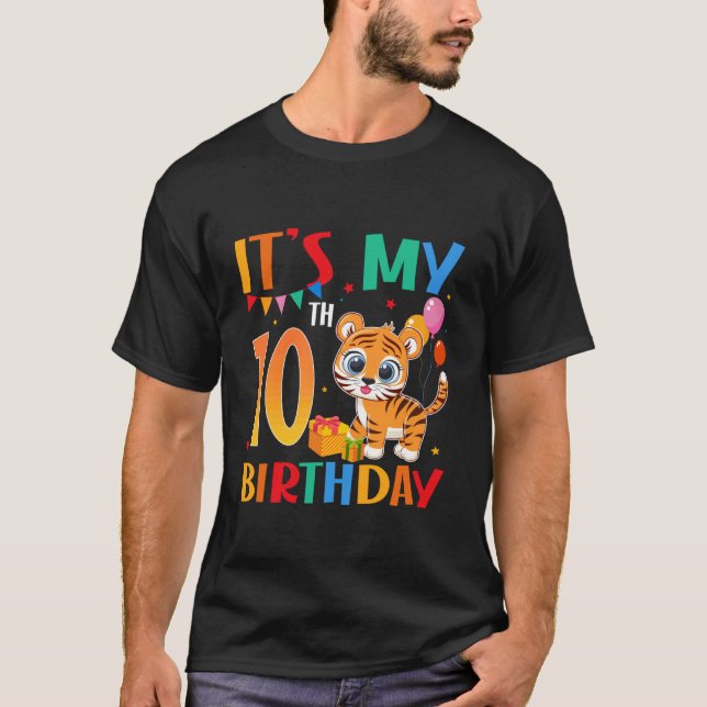 Camiseta It's My 10th Birthday Tiger Theme 10 Year Old Boy  (Frente)