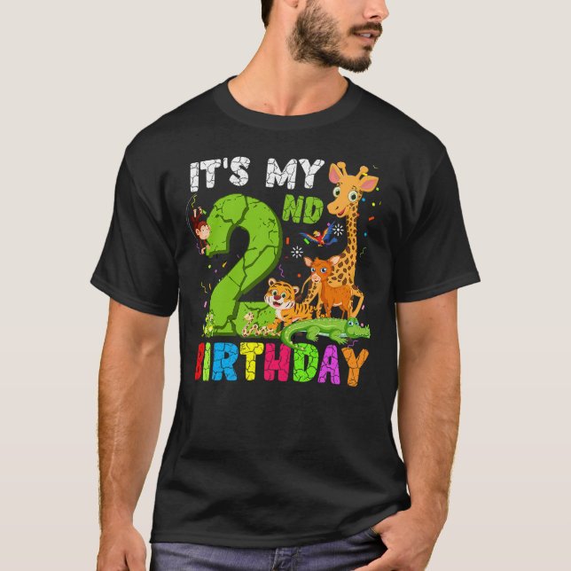 Camiseta It's My 2nd Birthday Animals Cute Zoo 2 Year Old B (Frente)