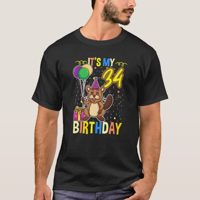 Camiseta Its My 34th Birthday Beaver (Frente)
