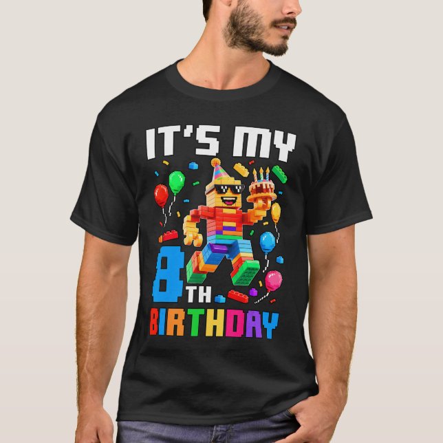 Camiseta Its My 8th Birthday Building Brick 8 Years Old Boy (Frente)
