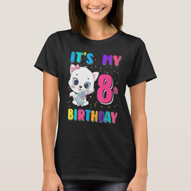 Camiseta It's My 8th Birthday Girl  Cat Birthday 8 Year Old (Frente)