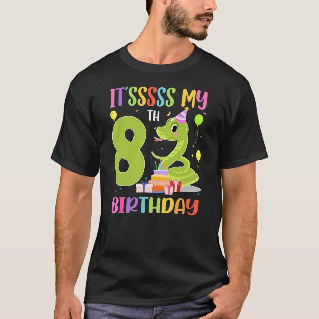 Camiseta It's My 8th Birthday Snake 8 Years Old Birthday (Frente)