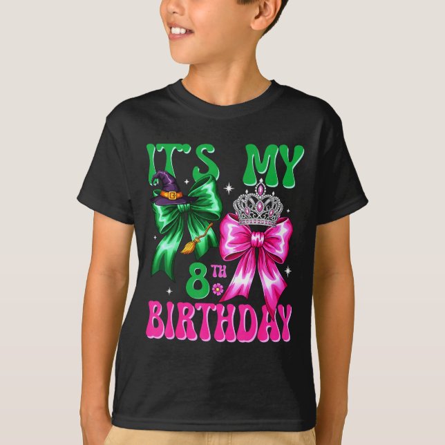 Camiseta It's My 8th Birthday Witch Nk And Green Bow Croche (Frente)