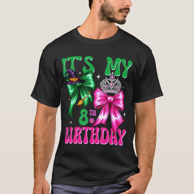Camiseta It's My 8th Birthday Witch Nk And Green Bow Croche (Frente)