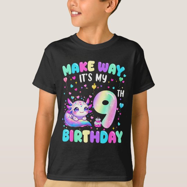 Camiseta It's My 9th Birthday Girl Cute Axolotl 9 Year Old  (Frente)