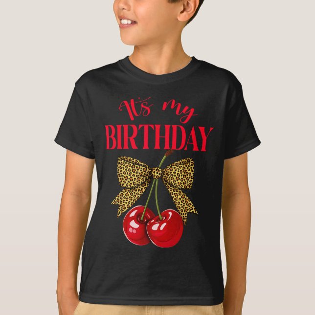 Camiseta It's My Birthday Cute Cherry Leopard Coquette Bow  (Frente)