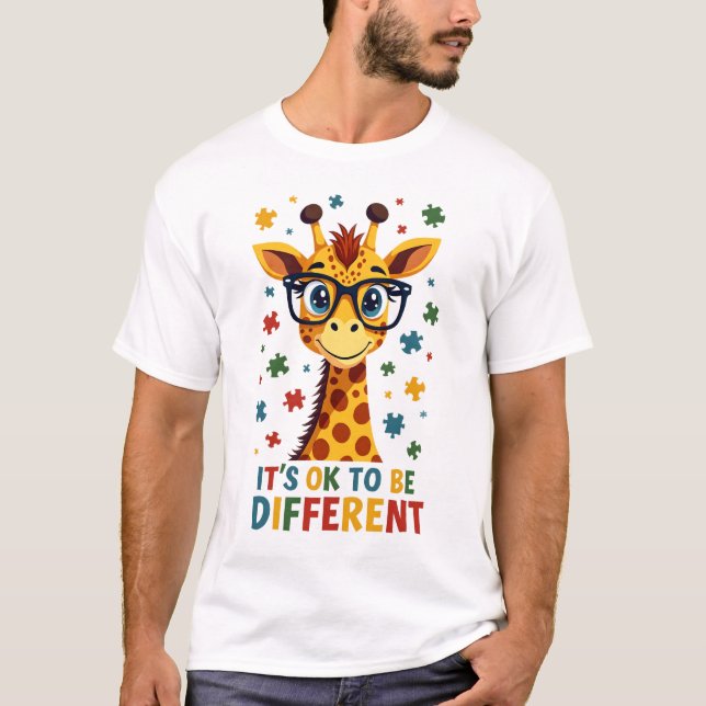 Camiseta It's Ok To Be Different Giraffe Autism Awareness B (Frente)
