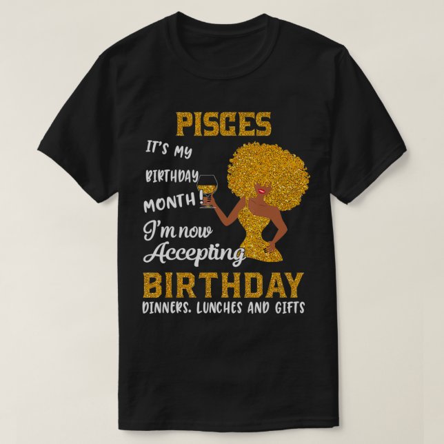 Camiseta Itu2019s My Birthday  Black Women Pisces Zodiac Gi (Frente do Design)
