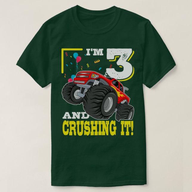 Camiseta Ix27m 3 E Esmagá-Lo Monster Truck aniversário de 3 (Frente do Design)