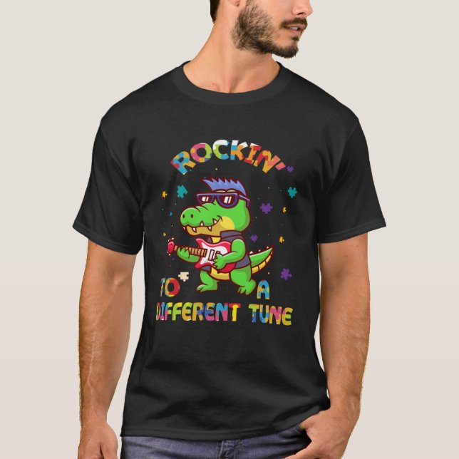 Camiseta Jacaré de Conscientização do Autismo Tocando em Me (Frente)