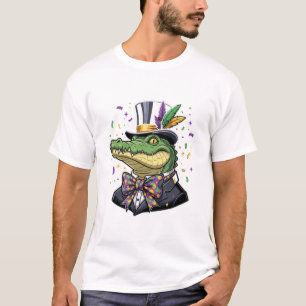 Camiseta Jacaré Elegante do Mardi Gras em Smoking e Cartola