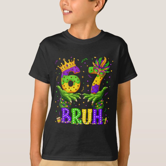 Camiseta Jacaré Seis Sete Bruh 6 7 Meme Mardi Gras Carnaval (Frente)