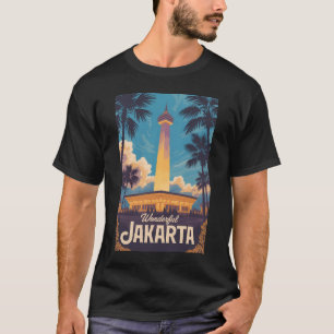 Camiseta Jacarta Indonésia Ilustração Viagem Arte Vintage