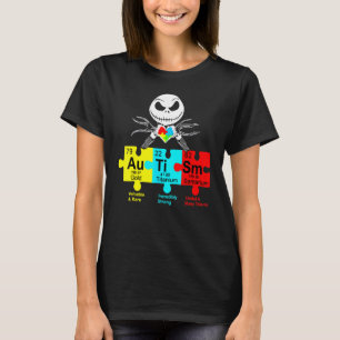 Camiseta Jack Esqueleto Amor Coração Peças de Puzzle Autism