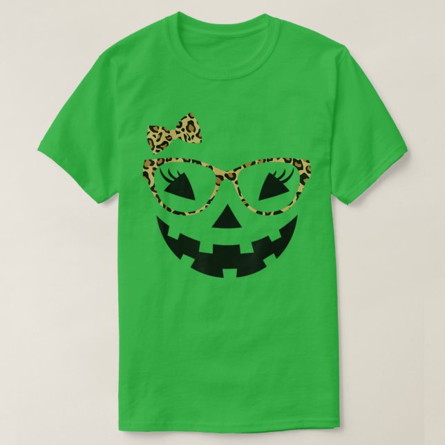 Camiseta Jack O Lantern Face Leopard Glasses Halloween Pump (Frente do Design)