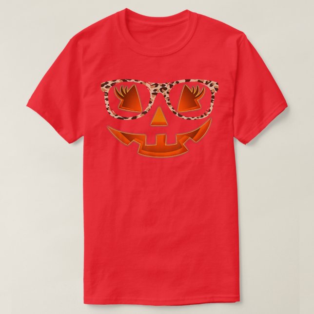 Camiseta Jack O Lantern Face Pumpkin Halloween Leopard Prin (Frente do Design)