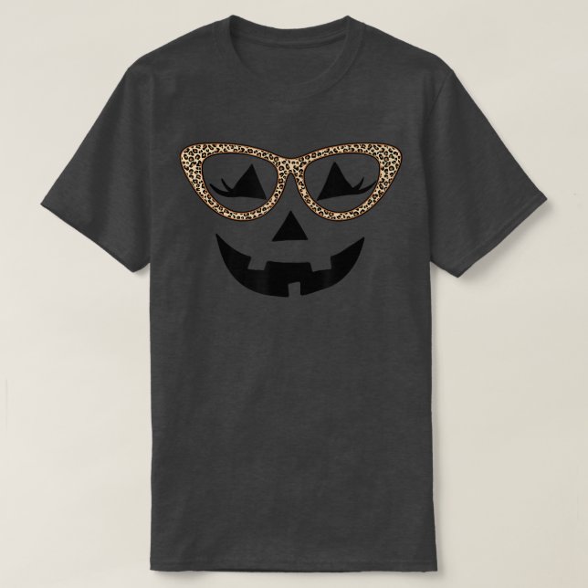 Camiseta Jack O Lantern Face Pumpkin Hallowen Leopard T-Shi (Frente do Design)