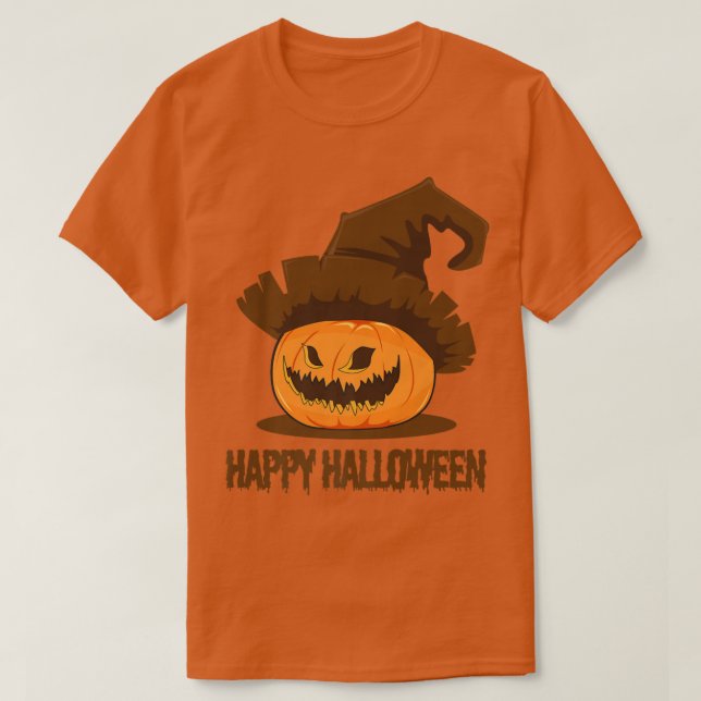 Camiseta Jack O Lantern Pumpkin Face Feliz Bruxa de Hallowe (Frente do Design)