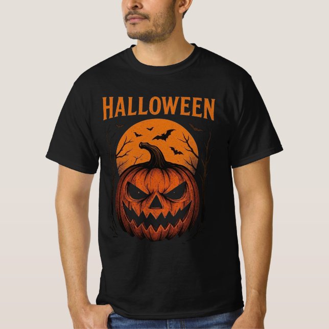Camiseta Jack-O'-Lantern Sorridente & Morcegos Halloween Cl (Frente)