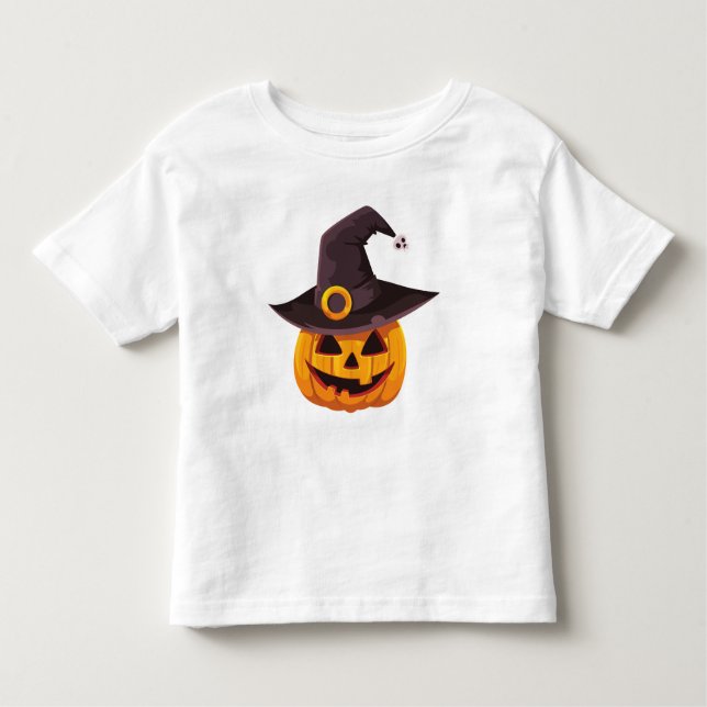 Camiseta Jack-O-Lantern Vestindo um Chapéu das Bruxas (Frente)