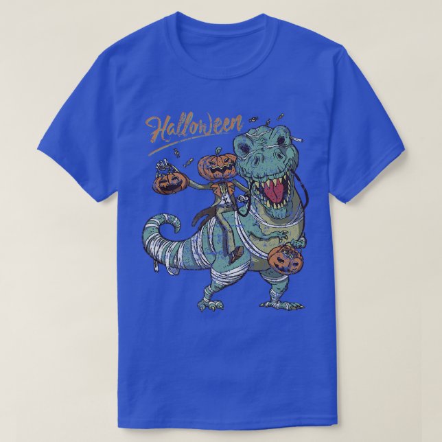 Camiseta Jack O Lanterna cavalgando Dinossaur Halloween gru (Frente do Design)