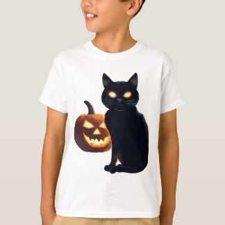 Camiseta Jack-o-lanterna e Gato Negro para o Halloween