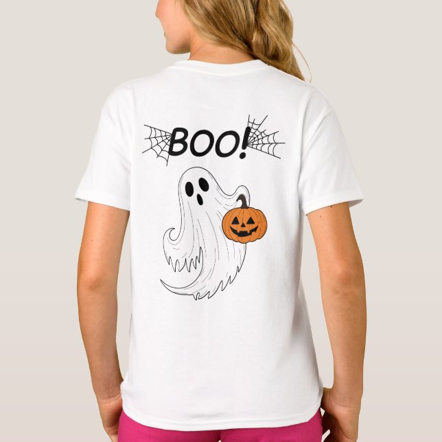 Camiseta Jack-o-lanterna e um fantasma branco Boo Halloween (Verso)
