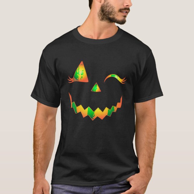 Camiseta Jack O Lanterna Face Pumpkin Eyelashes Hallowen Co (Frente)
