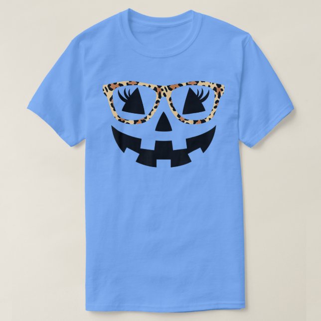 Camiseta Jack O Lanterna Face Pumpkin Hallowen Leopard Impr (Frente do Design)