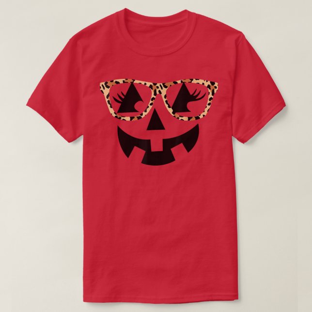 Camiseta Jack O Lanterna Face Pumpkin Hallowen Leopard Impr (Frente do Design)