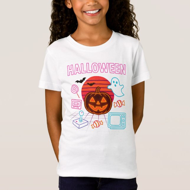 Camiseta Jack-O-Lanterna Neon Halloween Roupas Unisex (Frente)