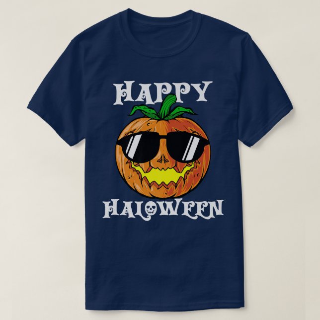 Camiseta Jack O Lanterna Pumpkin Vestindo óculos de sol Fel (Frente do Design)
