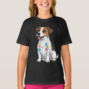Camiseta Jack Russell Alegre Diversão com Tinta Espalhada