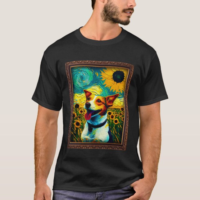 Camiseta Jack Russell Painting Sunflower Flower Mom Women F (Frente)