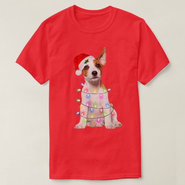 Camiseta Jack Russell Papais noeis da árvore de Natal Luzes (Frente do Design)