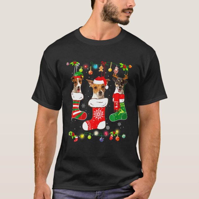 Camiseta Jack Russell Terrier Dog Christmas Light Puppy Dog (Frente)
