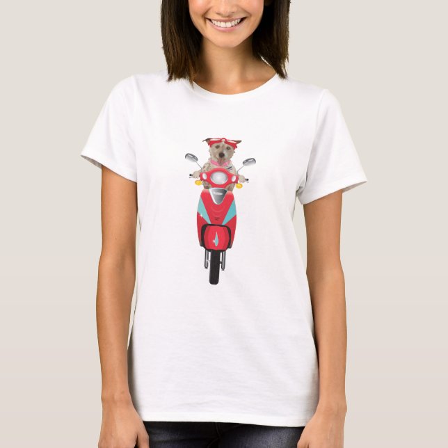 Camiseta Jack Russell Terrier no Moped vermelho (Frente)