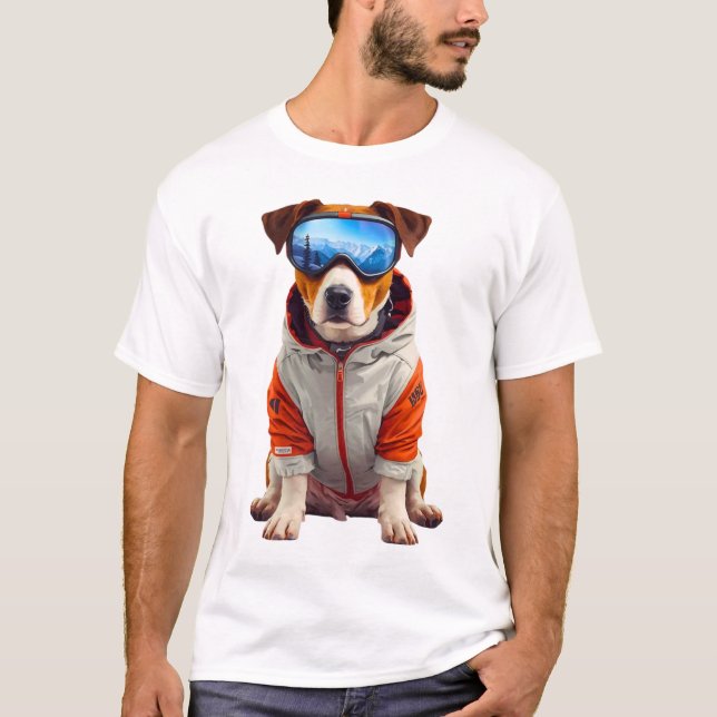 Camiseta Jack Russell Terrier Ski Dog Art – Cute Winter Dog (Frente)