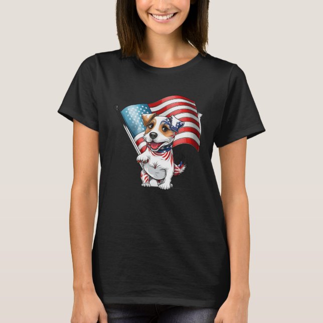 Camiseta Jack Russell Terrier USA Flag (Frente)