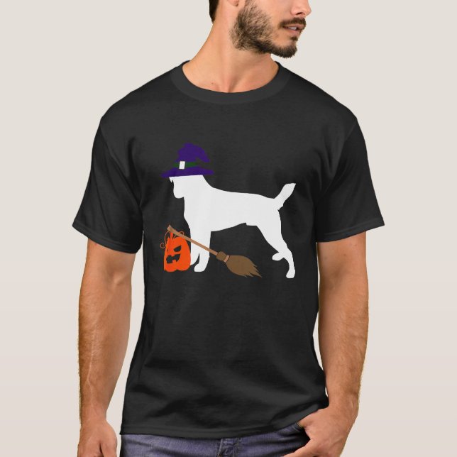 Camiseta Jack Russell Witch Hat Halloween Dog Costume (Frente)